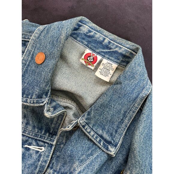 Vintage Y2k Looney Tunes Tweety Bird Jean Jacket Blue Denim size Large - Picture 10 of 13